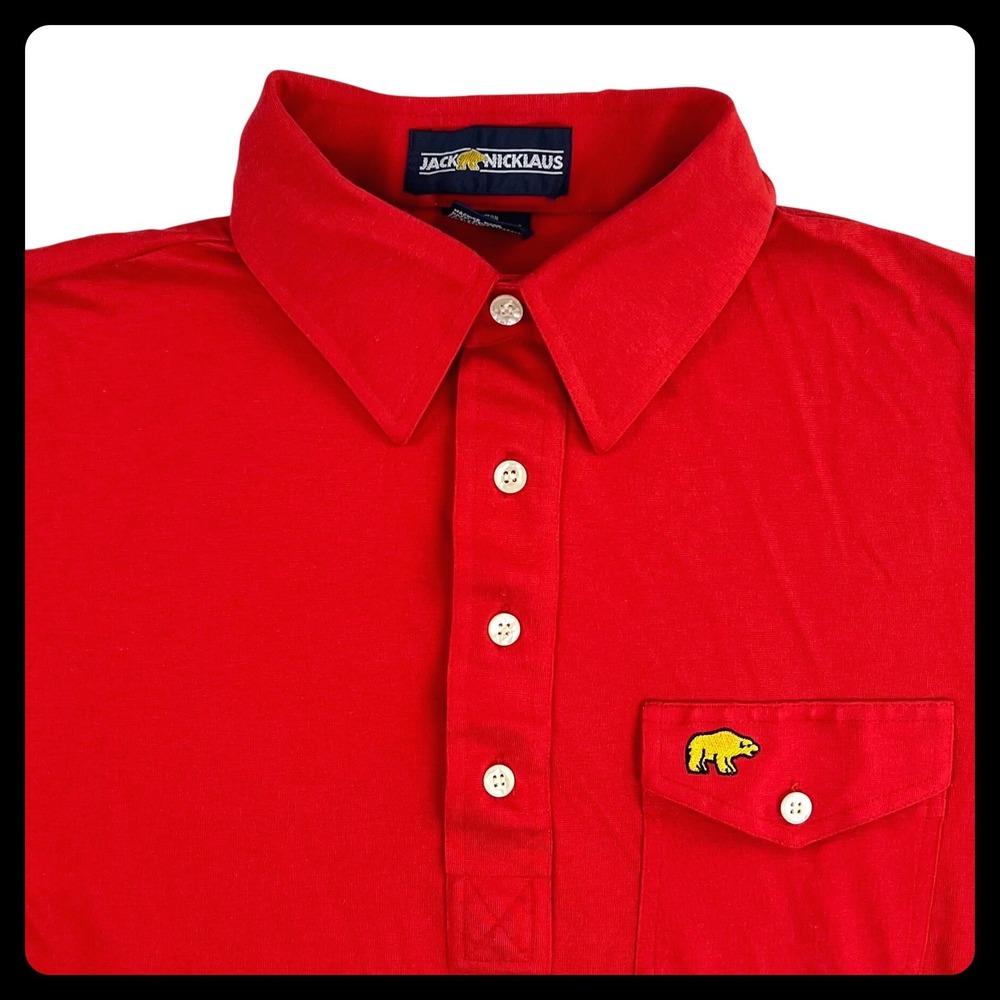 Jack Nicklaus Polo Shirt‎ Men MEDIUM Red Pocket Golden Bear Golf Vintage